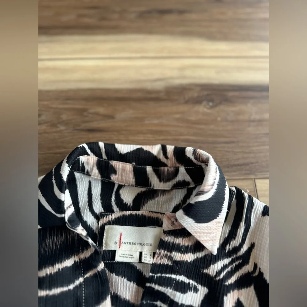 Anthropologie womens zebra print mini dress faux wrap balloon sleeve size 0 - Picture 6 of 6